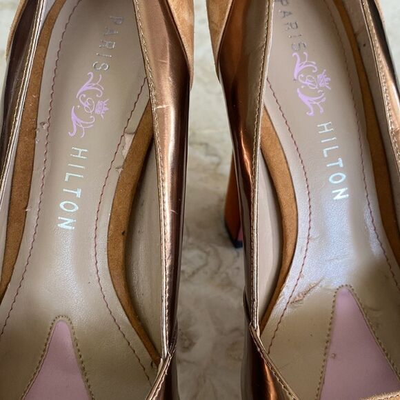 Paris Hilton Rebecca Camel Suede/Copper/Tan Leather Platform Pumps - Picture 7 of 13